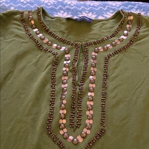Jones New York Signature olive beaded tunic top